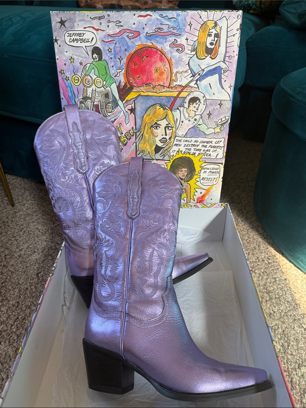Jeffrey Campbell Iridescent Lavender Metallic Dagget Western Boots